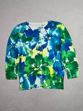 Jones New York Sport Womens Floral Button Front Crew Neck Cardigan Sweater L